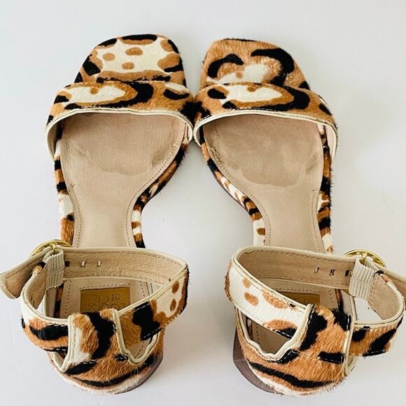 Louise et Cie Leopard Print Wood Heel Ankle Strap Sandal - Picture 9 of 11